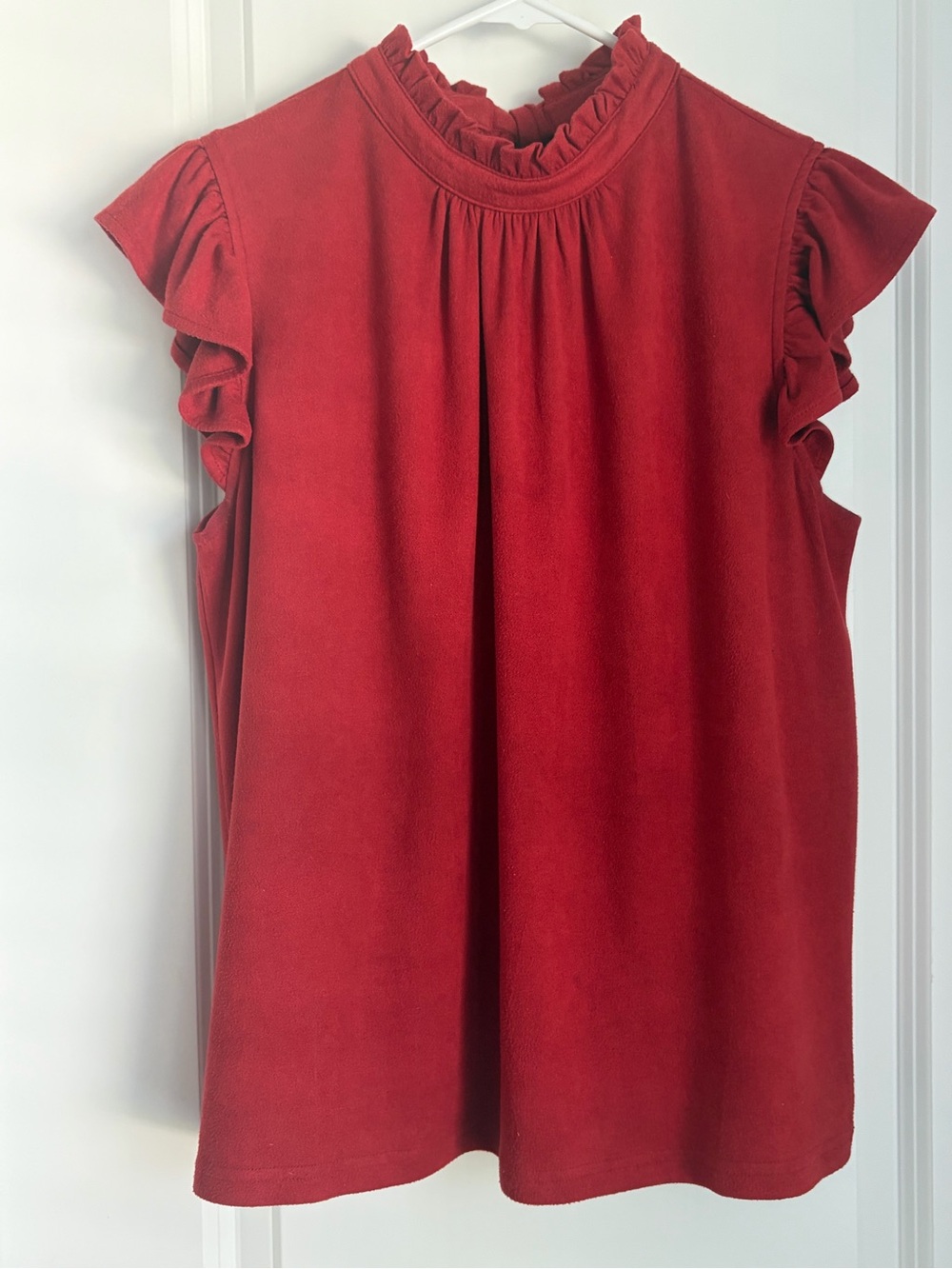 Red Ruffle Mock-Neck Women's Top